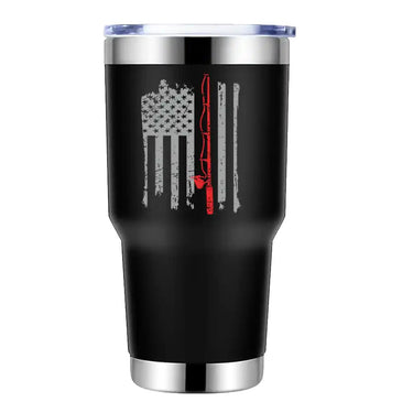 Fishing Rod American Flag 30oz Tumbler Black